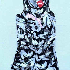 Puma Girls Floral Racerback Romper Black / White XL ( 14-16 )